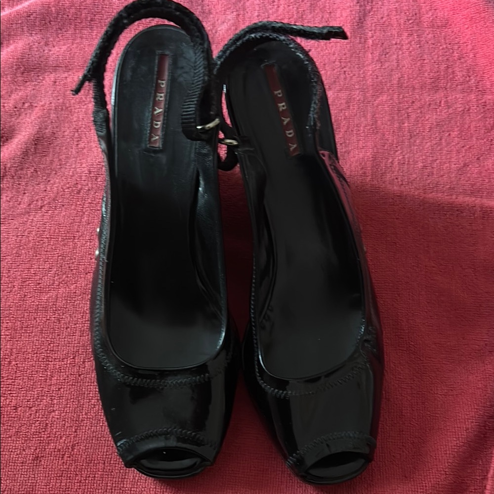 Prada Black Slingback Heels with Square Toe